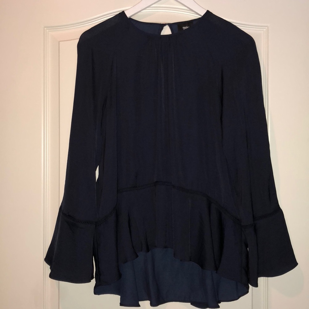 Navy Flowy Loose Peplum Top